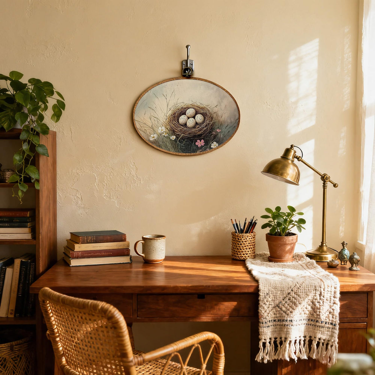 Vintage Spring Bird Nest Easter Oval Wall Art (33Child)