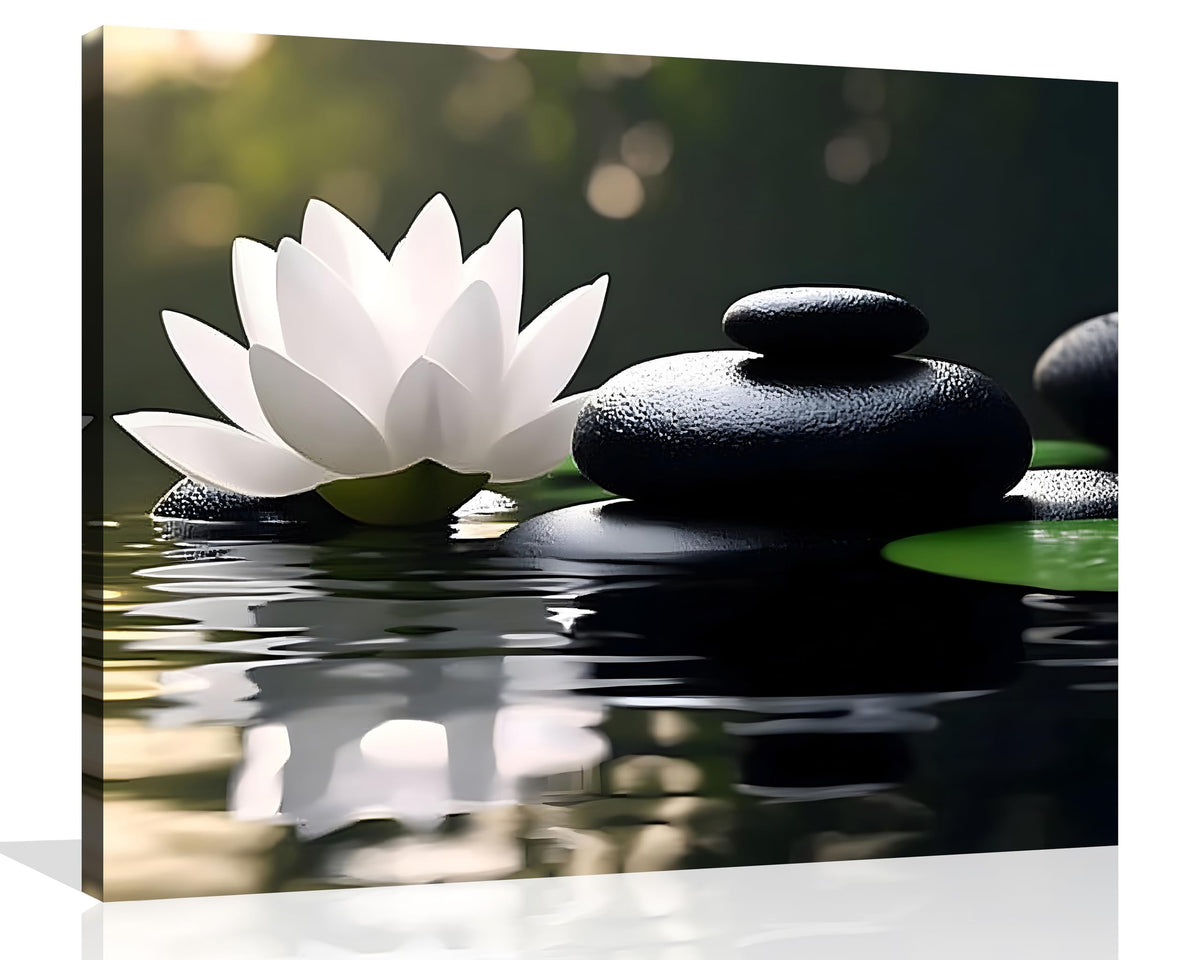 Lotus Flower Wall Art Zen Canvas Wall Art Lotus Flower in Water Painting Lotus Zen Pictures Spa Inspired Print Zen for Yoga Spa Spiritual Meditation Room Wall Decor Framed 12X16 inch (16"L x 12"W / Zen Lotus 01)