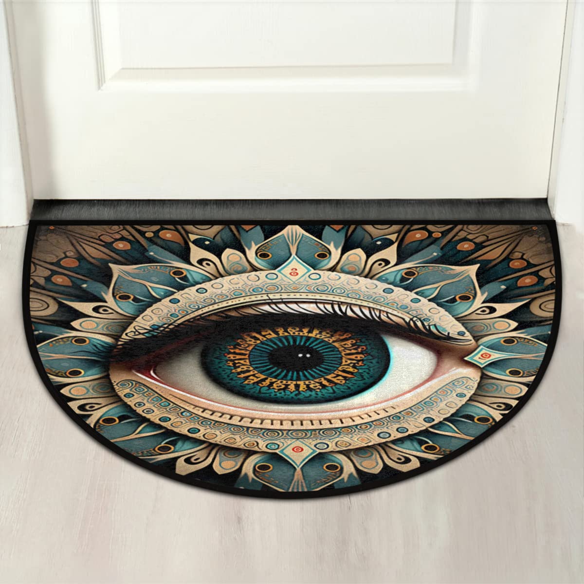 Evil Eye Half Round Doormat Boho Eye Semi Circle Area Rug Non Slip Indoor Outdoor Entrance Half Moon Rug Absorbent Durable Washable Front Floor Mat for Kitchen Bedroom Patio Fireplace Eye Pad (B01:evil Eye Boho 2)