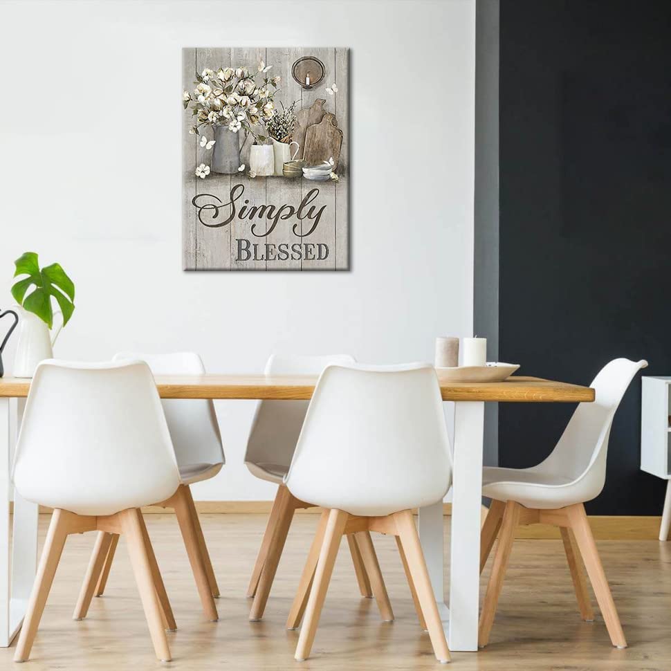 Farmhouse Kitchen Decor Wall Art Rustic Cotton Simply Blessed Christian Religion Pictures Wall Decor Canvas Painting Prints Artwork Home Decorations Framed for Kitchen Bedroom 12"x16" (Simlpy Blessed / 16"L x 12"W)