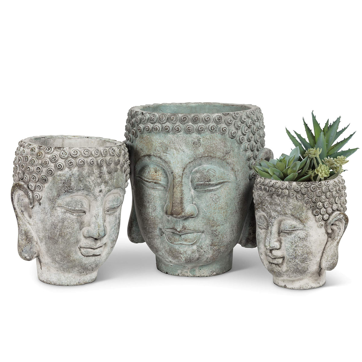 27-DHARMA/350 LG Large Buddha Head Planter, Grey (7" H) (Large (7 Inch))