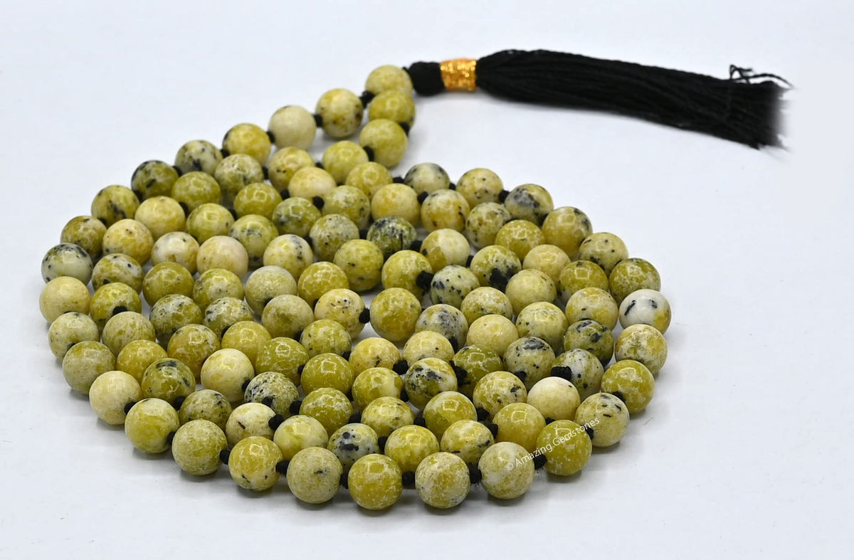 Serpentine Buddhist Prayer Beads Japa Mala with 108 Meditation Beads (Hand Knotted / Serpentine)