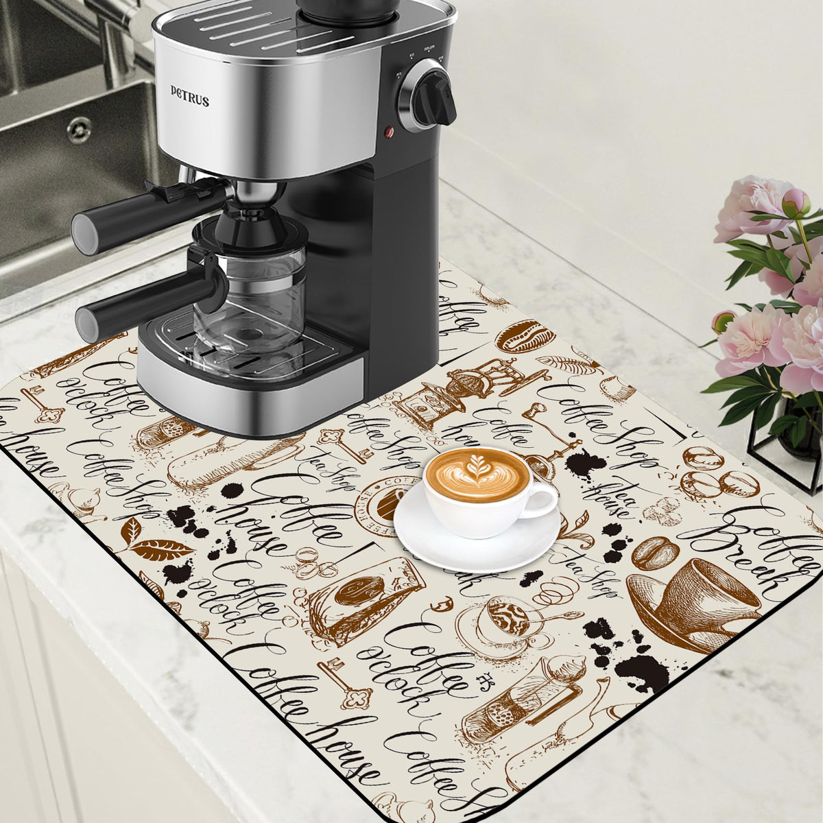 Dish Drying Mat Coffee House Coffee Bar Mat for Countertop Absorbent Rubber Backed Hide Stain Dish Drainer Rack Pad Espresso Machine Cafe Table Dining Room Decoration 15.7 x 23.6 Inch (15.7" x 23.6")