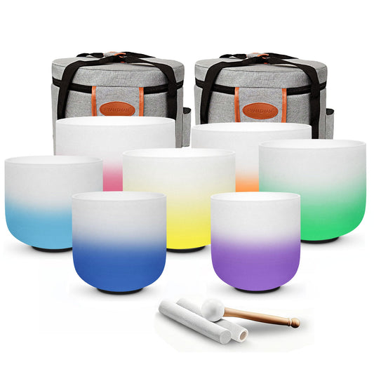 432Hz 6" 12" Gradient Design Crystal Singing Bowl Set of 7 (6-12 Inch / Gradient Set)