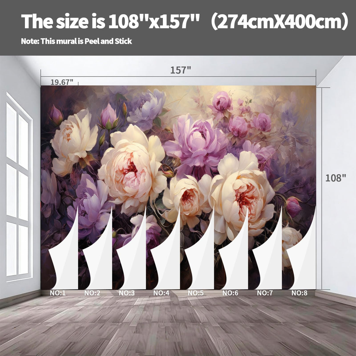 Peel and Stick Wall Mural Wallpaper Floral 157"x108" Decor A03 (A03 / 157" x 108")