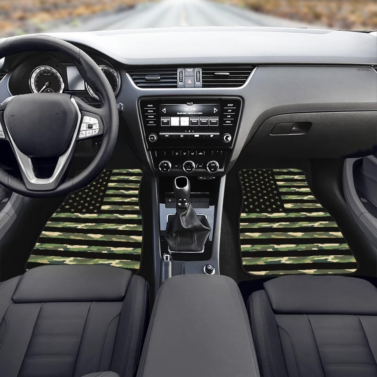 American Flag Car Rubber Floor Mats Green Camouflage Car Carpet Mat Set Automotive Foot Pads Automotive Floor Mats Rubber Non Slip & Washable (Green Camouflage American Flag)
