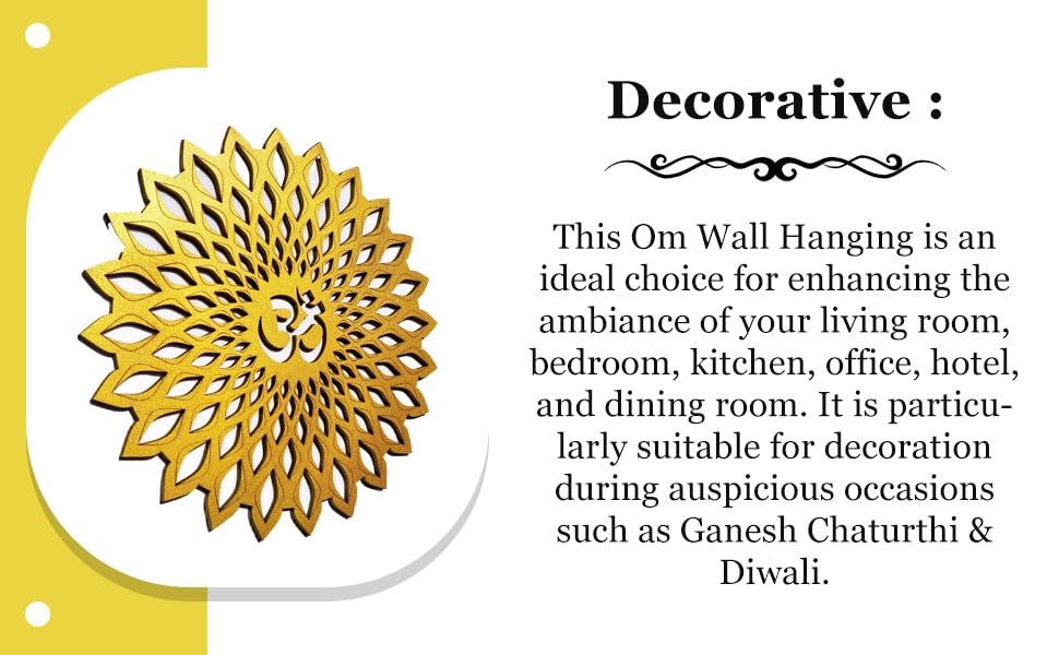 Golden Om Round Decorative Wall Art Mdf Wooden Om Chakra For Temple (Marking OM-Gold / 12"L x 12"W)