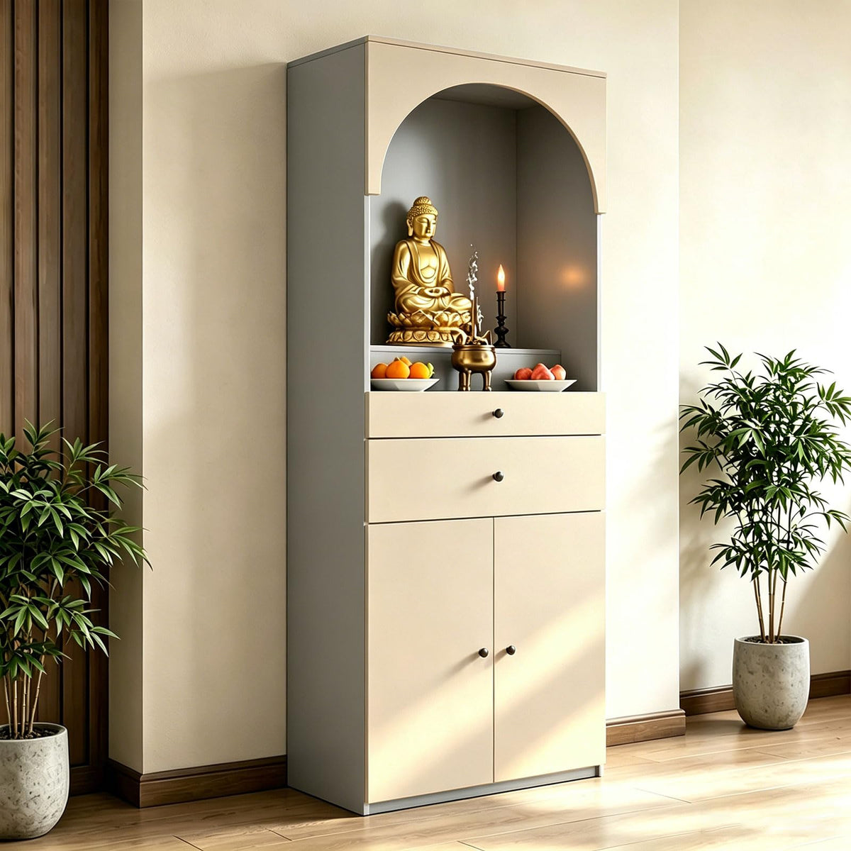 Altar Table Solid Wood (Beige+ Light Gray / 15.7×15.7×65.4in)