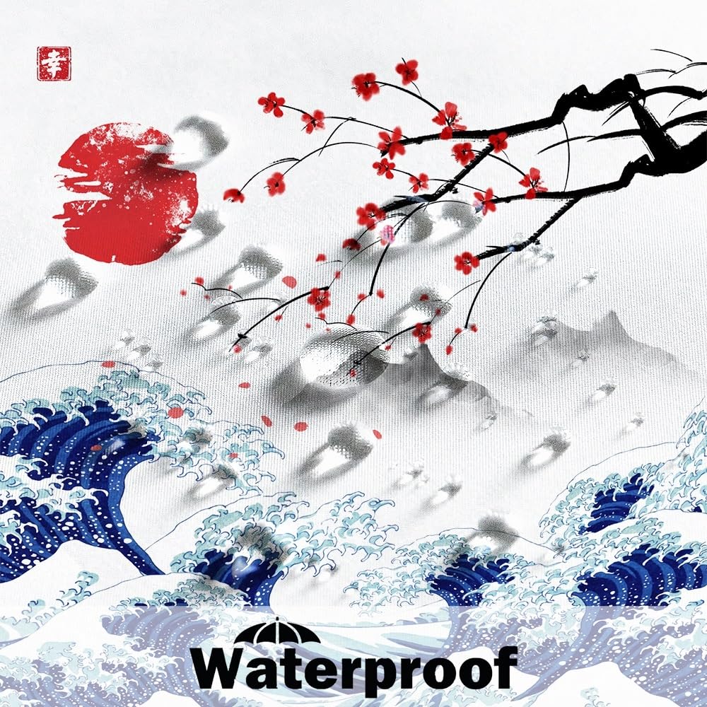 Traditional Japanese Painting Shower Curtain Kanagawa Great Wave Shower Curtain Red Sun Cherry Blossom Japanese Mountain Scenery Bathroom Curtains Waterproof Polyester Fabric with Hooks 54x72 Inch (54"W x 72"L (Pack of 1) / Blue-28)