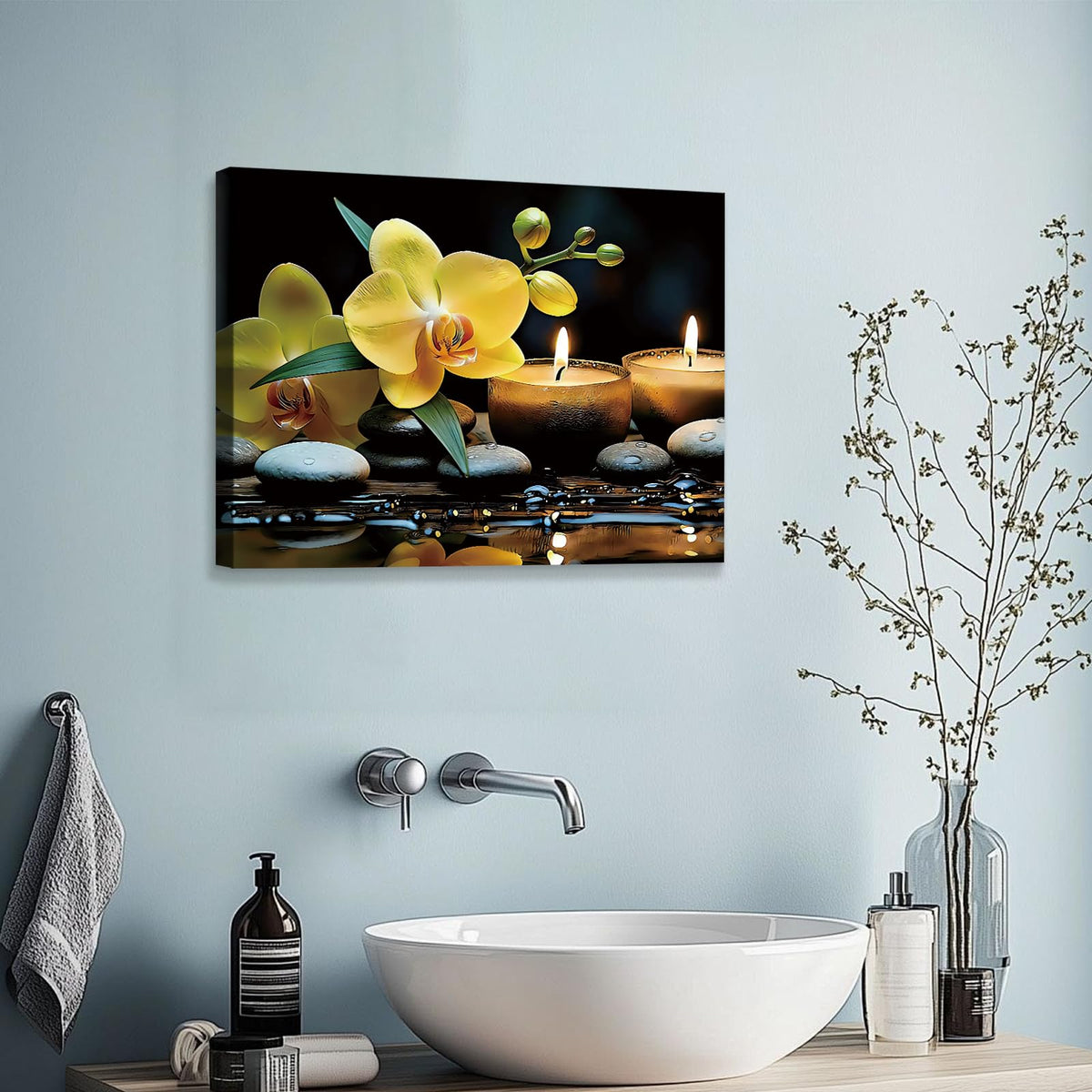 Orchid Zen Canvas Wall Art Prints Yellow Flower Bathroom Wall Decor (Zen Canvas Wall Art Prints Yellow Flower Decor (Ready to Hang))