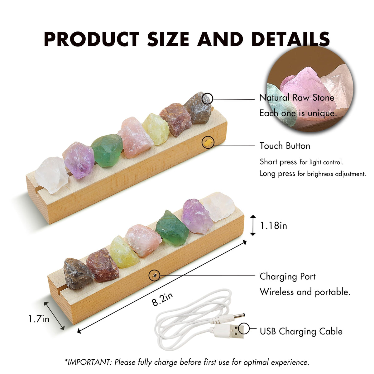 Healing Crystal Night Light (Rechargeable-7 chakral stones)