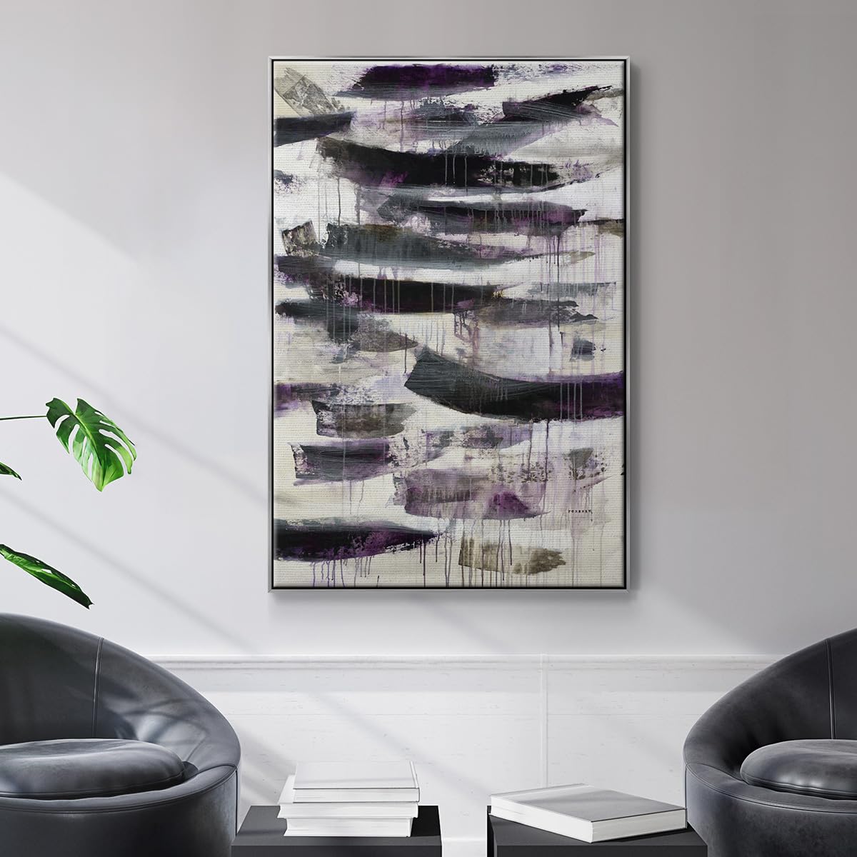 Canvas Silver Floater Frame Decor Paintings Black Rustic Helix Patterns Abstract Wall Hanging Prints for Living Room Kitchen Office (37"L x 25"W / Helix 2)