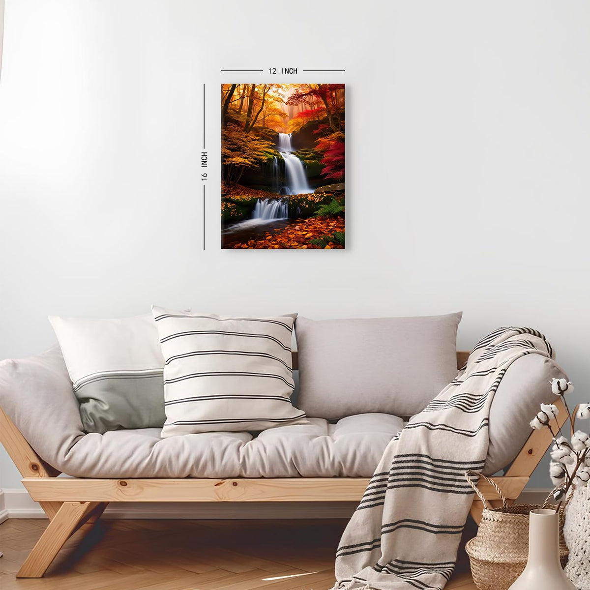 Waterfall Wall Art Burnt Orange Fall Tree Wall Decor Nature Tropical Forest Landscape Pictures for Living Room Maple Trees Painting Canvas Prints River Scenery Artwork Bedroom Home Decorations 12x16" (12"L x 16"W / Fall03)