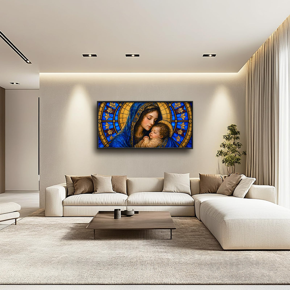 Virgin Mary Mother Large Wall Art Christian Jesus Religious Our Lady Of Guadalupe Wall Decor Canvas Framed Pictures Painting Artwork For Living Room Bedroom Office 30"X60" (Virgin Mary Mother / 60"L x 30"W)