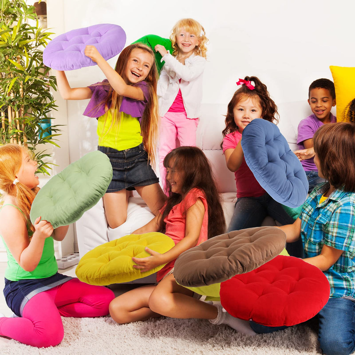 12 Pcs Round Floor Pillows Cushions Seating 16 x 16 Inches Floor Round Cushions for Kids Toddlers Flexible Reading Chair Pillows for Classroom Home School Playing Supplies (Colorful)