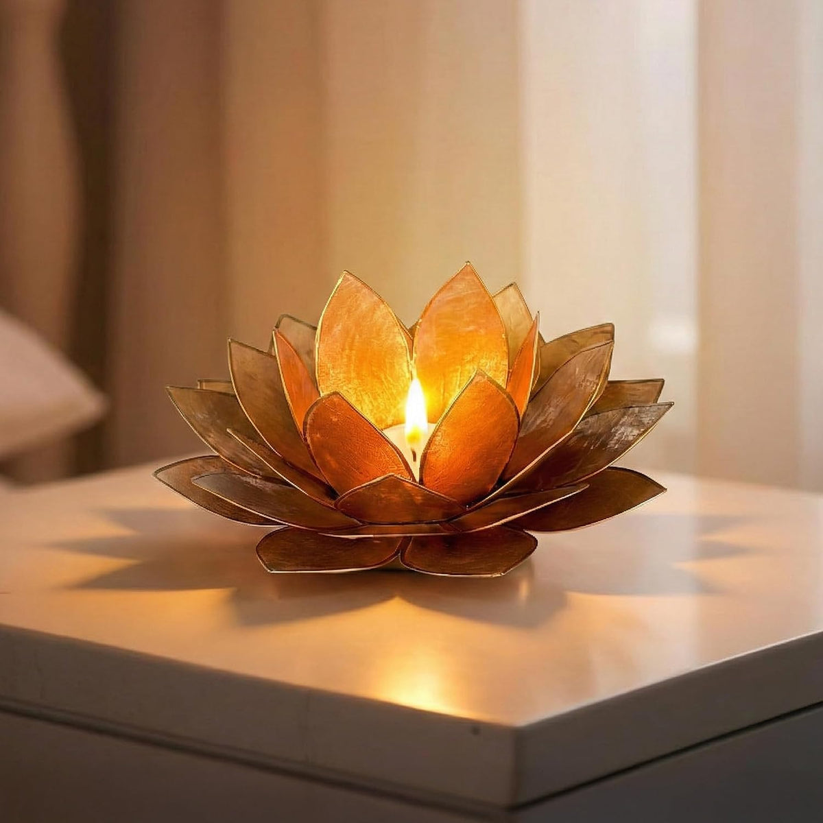 Moonshadow Handmade Capiz Shell Lotus Tea Light Holder (Gold)