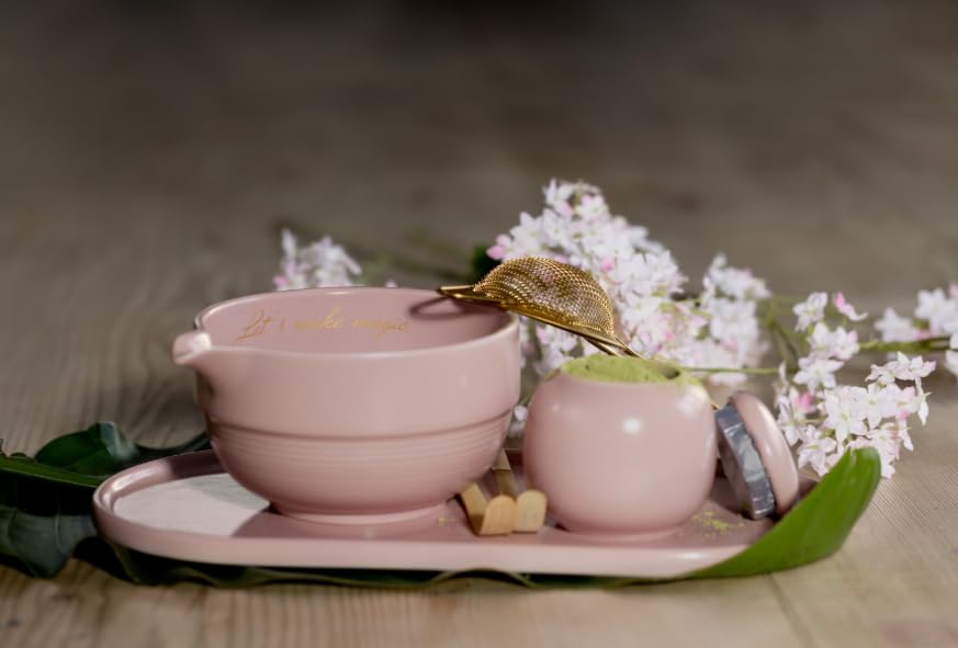 Blush Pink 7 Piece Matcha Tea Set with Bowl & Bamboo Whisk (Blush Pink)