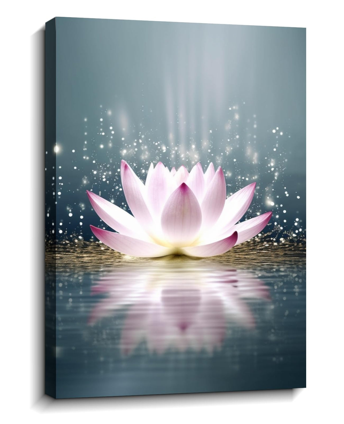 Large Lotus Wall Art Zen Canvas Prints Pink Flower Bloom on Water Pictures Calm Relax Poster Spiritual Painting Framed Artwork for Bathroom Living Room Home Decor Ready to Hang (36"L x 24"W / N - Pink Lotus)