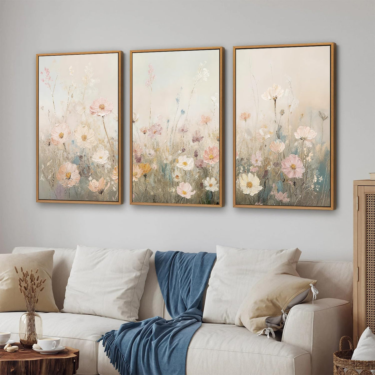 Dusty Pastel Floral Framed Canvas Wall Art Set (Dusty Pastel floral / 36"L x 24"W)