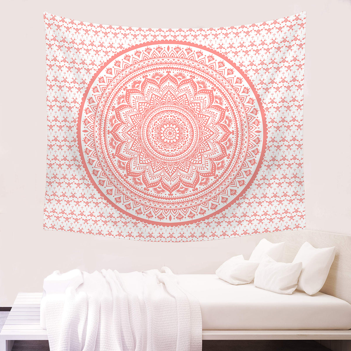 Pink Mandala Tapestry Indian Hippie Bohemian Psychedelic Tapestries Women Wall Hanging for Bedroom Teen Girl (Pink / 70.9"L x 94.5"W)