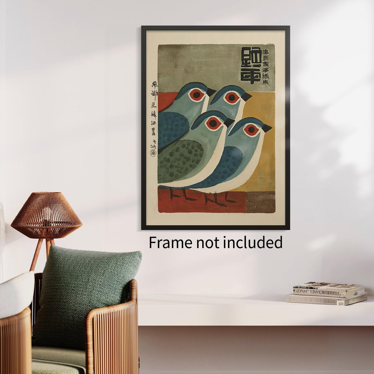 Japanese Mid Century Blue Bird Posters Prints Vintage Animal Canvas Wall Art Minimalist Bird Painting Nature Rustic Artwork 8x10in Unframed for Asian Lndie Room Bedroom Living Room Gallery Decor (Unframed / Japanese Picture / 10"L x 8"W)