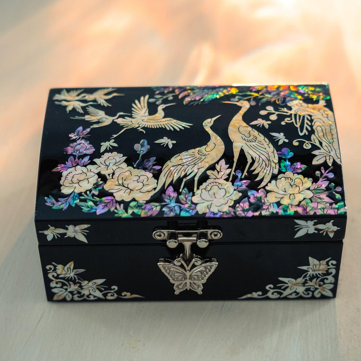 Mother of Pearl Jewelry Box (Cranes in Bloom)