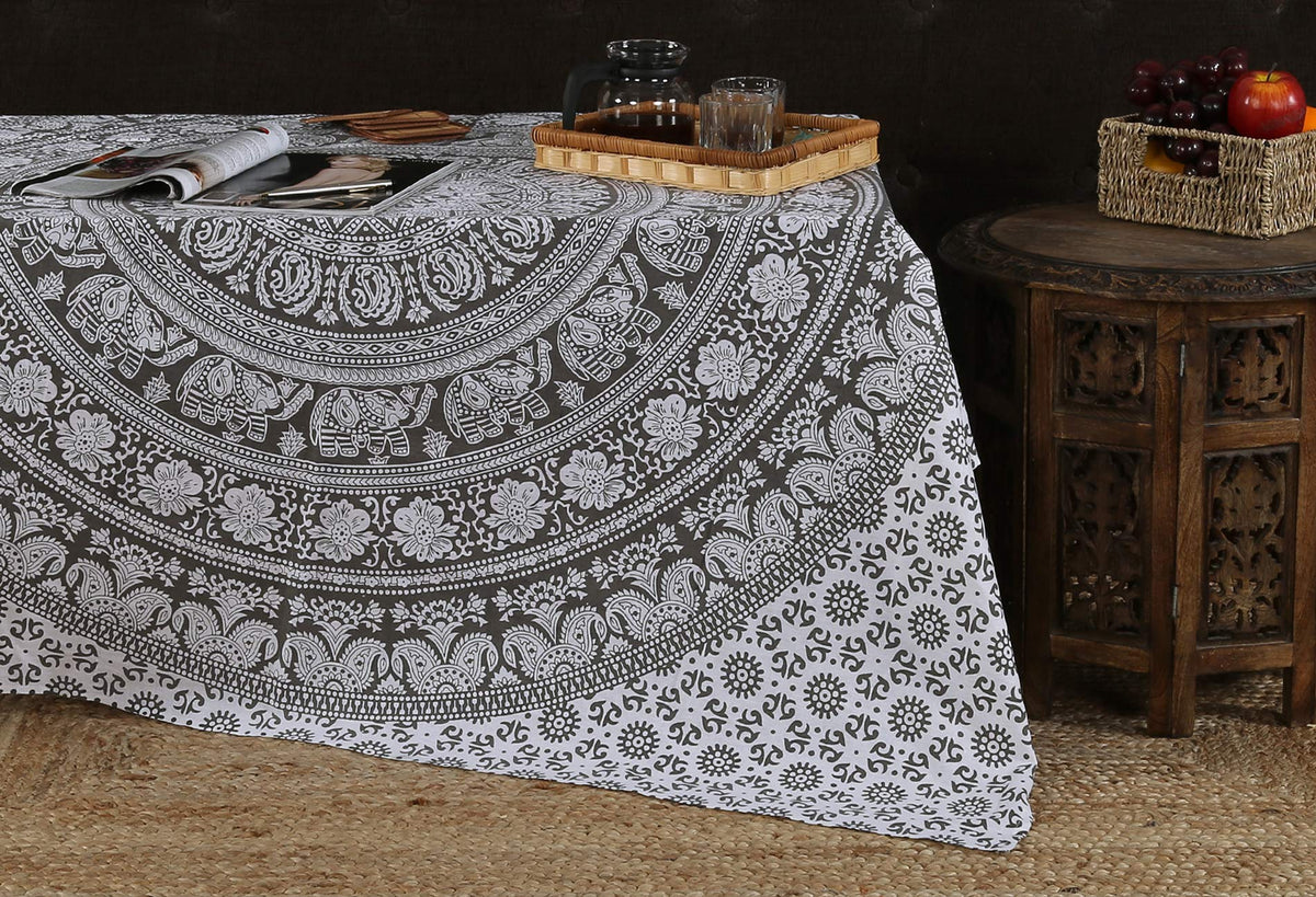 Elephant Mandala Tapestry Cotton Wall Hanging Hippy Tapestries Hippie Beach Throw College Dorm Decor Bohemian Boho Bedsheet (Pebble grey / 90"L x 108"W)