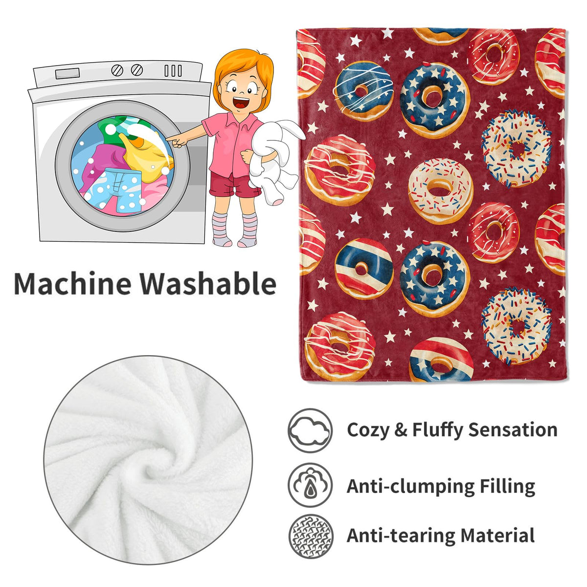 Patriotic Donut Blanket Red (40x50in / Donut)