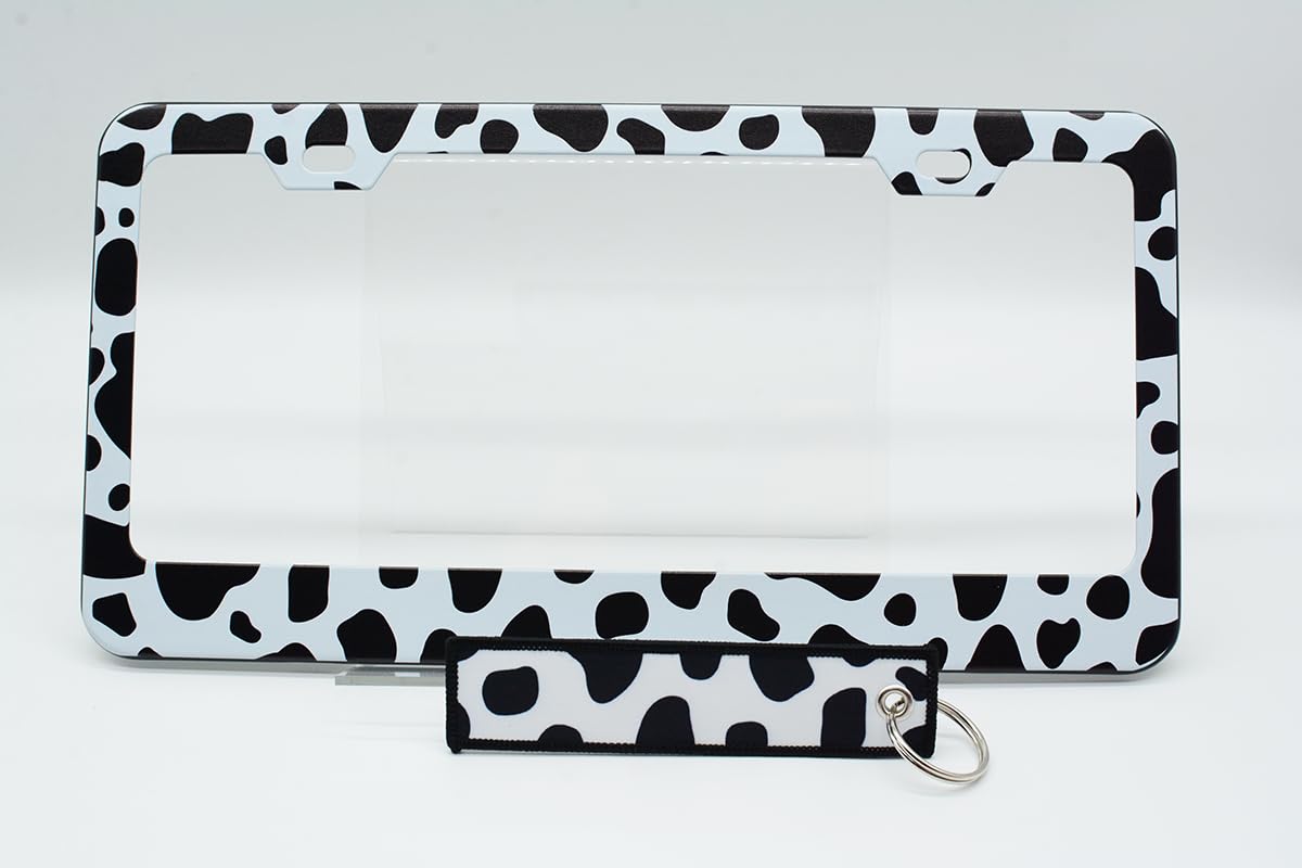 Cow Print License Plate Frame for Women 2Pc Car Tag (for animal- cow / 2 pack)