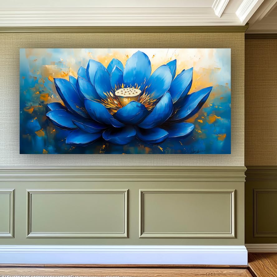 Blue Lotus Flower Canvas Wall Art (40L" x 20W" / Blue flower)