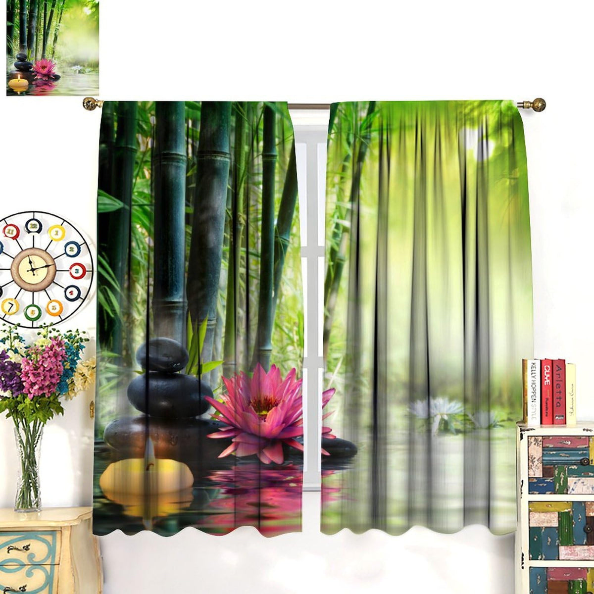 Bamboo Forest Decor Curtains for Bedroom (20.5"W x 44.5"L (Pack of 2) / Style-3)