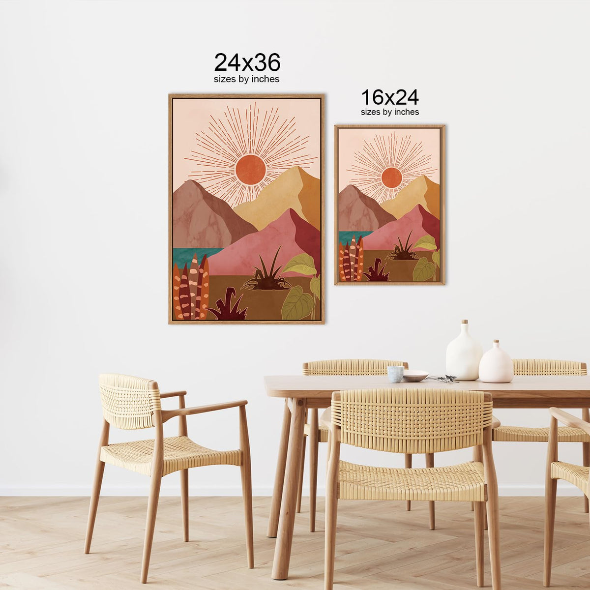 Large Boho Southwest Mountain Framed Canvas Wall Art (Boho Mountains Wall Art / 24"x36"x3)