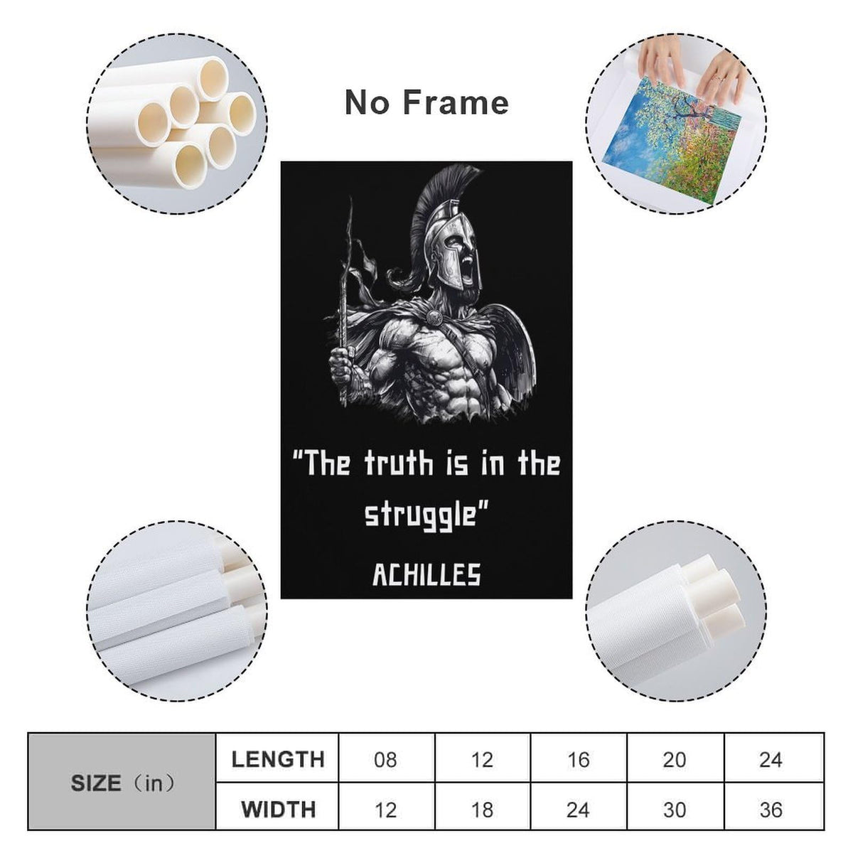 Achilles Truth In Struggle Spartan Warrior Canvas Printing Wall Art Prints Wall Decor Posters Black White Greek Mythology Motivational Gym Office Bedroom Living Room Decor 24x36inch (style-42 / 24x36inch(60x90cm) Unframe)
