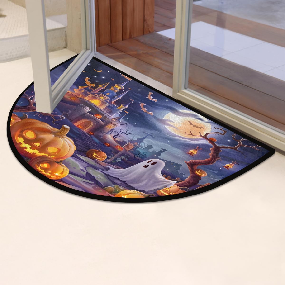 Half Round Door Mat Halloween Pumpkin bat Ghosts Non (F 01)
