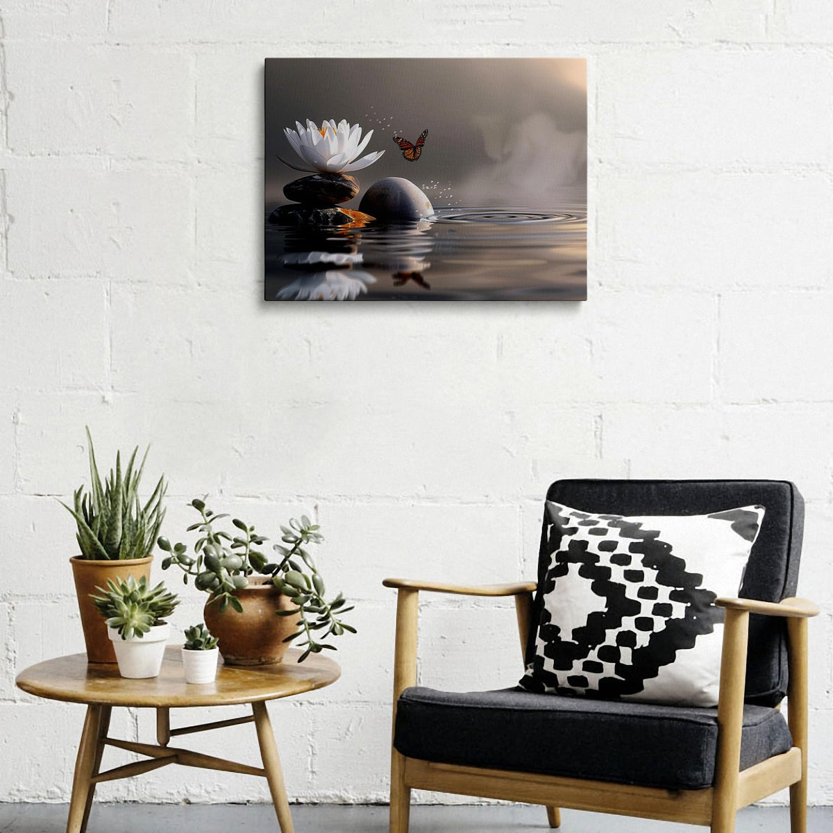 Zen Lotus Canvas Wall Art Framed Butterfly Spa Bathroom Accent 12x16 Inch (Zen Lotus 02 / 16"L x 12"W)