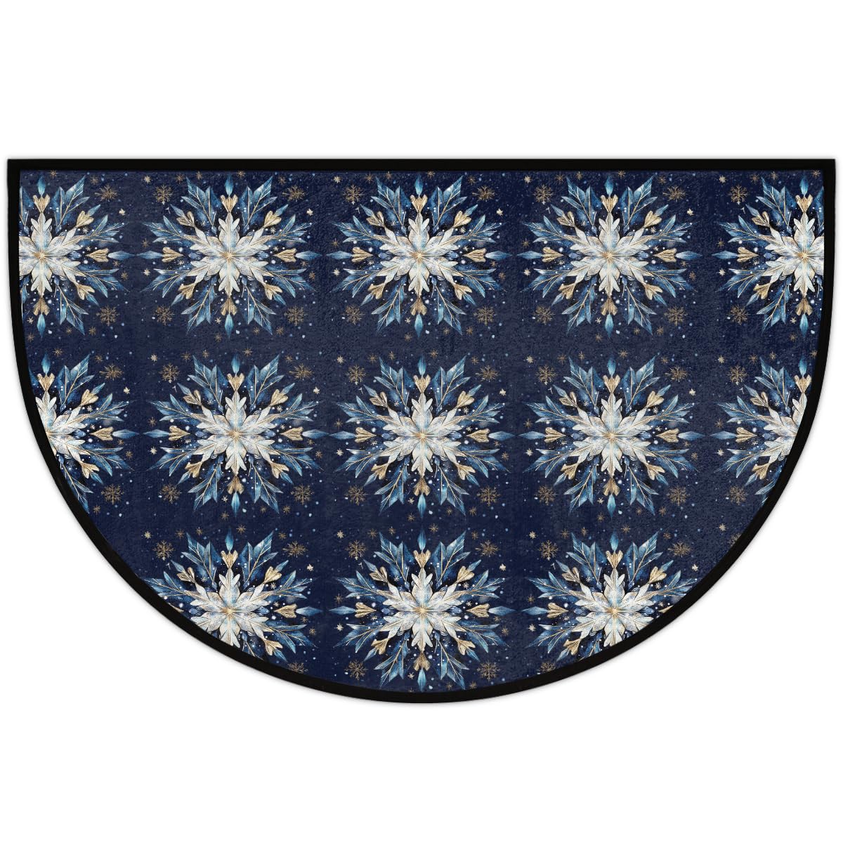 Christmas Blue Decoration Half Round Door Mat Non Slip Washable Semi Circle Area Rug Absorbent Soft Half Moon Rug Floor Mat for Indoor Outdoor Kitchen Bathroom Patio Front Door Mat Decor (X96)