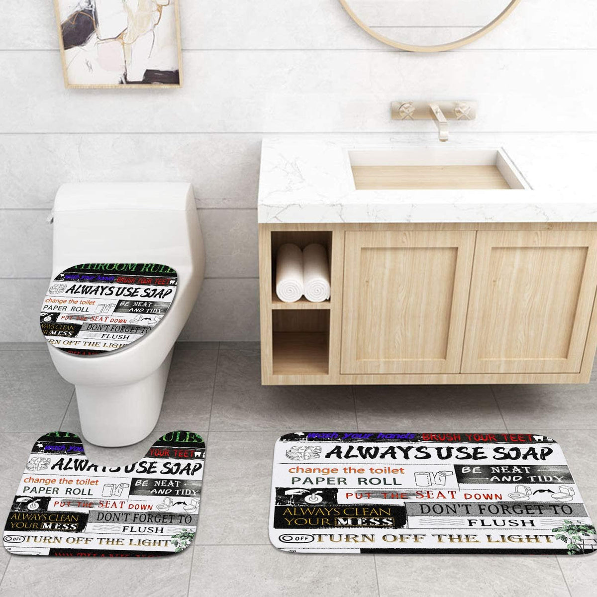 Bathroom Sets with Shower Curtain and Rugs Set of 4 Colorful (Bathroom Rules)