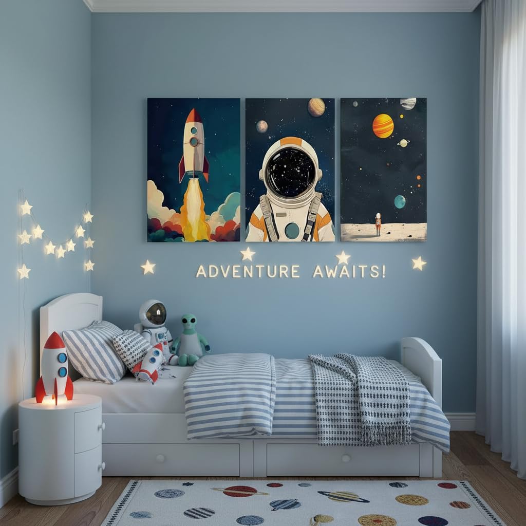 3 Pcs Outer Space Canvas Wall Art (Astronaut / 24"L x 16"W)