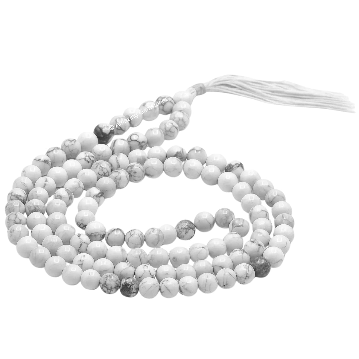 Howlite Buddhist Prayer Beads Japa Mala with 108 Meditation Beads (Without Knots / Howlite)