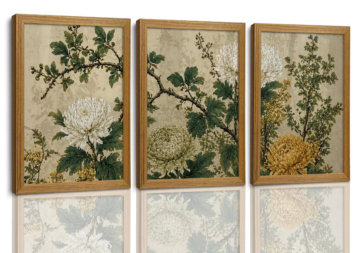 Vintage Chrysanthemum Framed Wall Art Set of 3 (Vintage chrysanthemum / 24"L x 16"W)