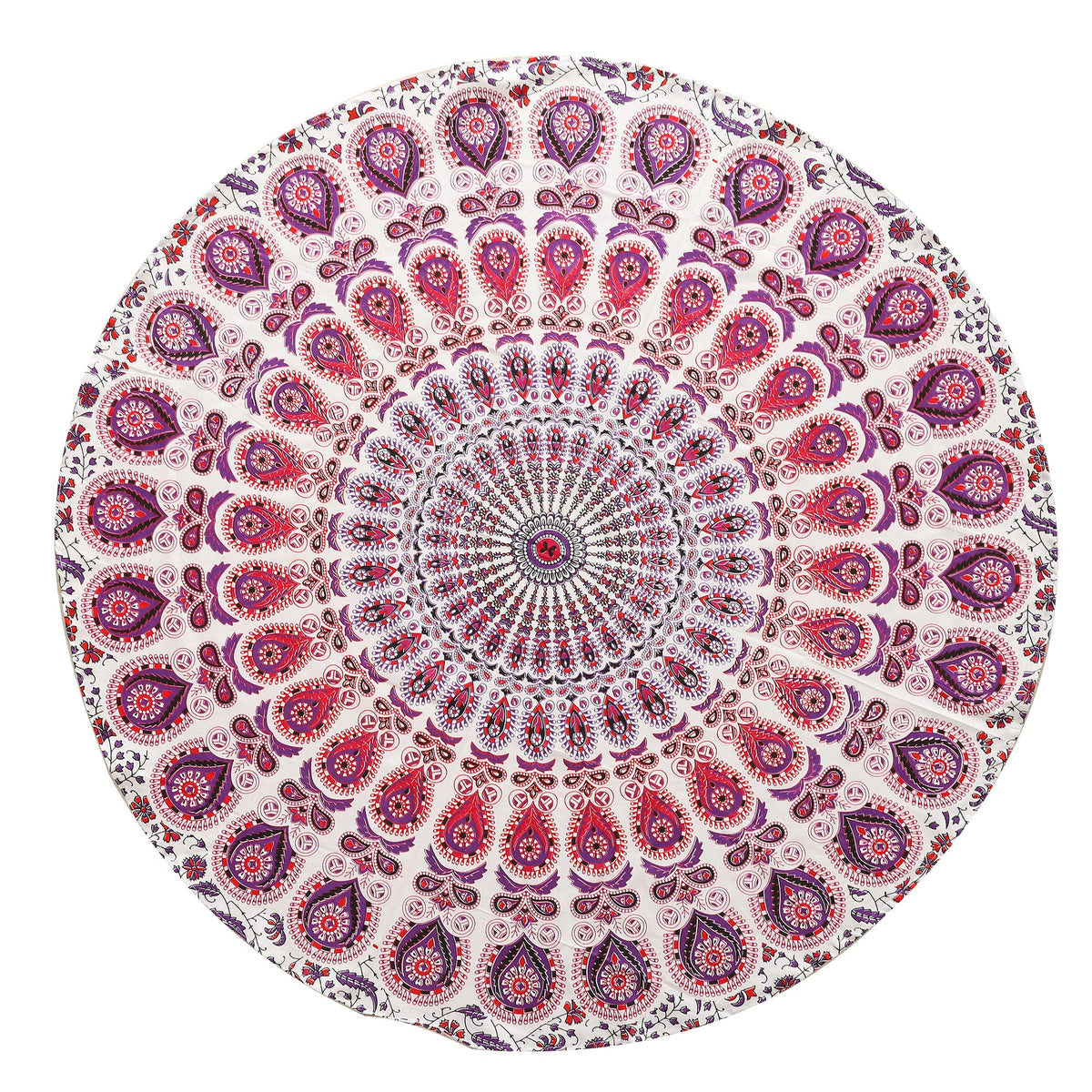 Round Tapestry Wall Hanging Ombre Hippie Mandala Bohemian Hippy Intricate Indian Tapestries Tablecloth 50 Inches (Pink on White / 50"L x 50"W)