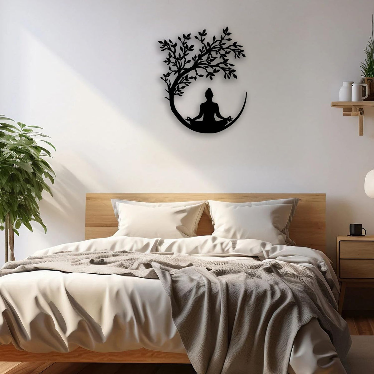 Tree of Life and Buddha Metal Wall Decor (Black)