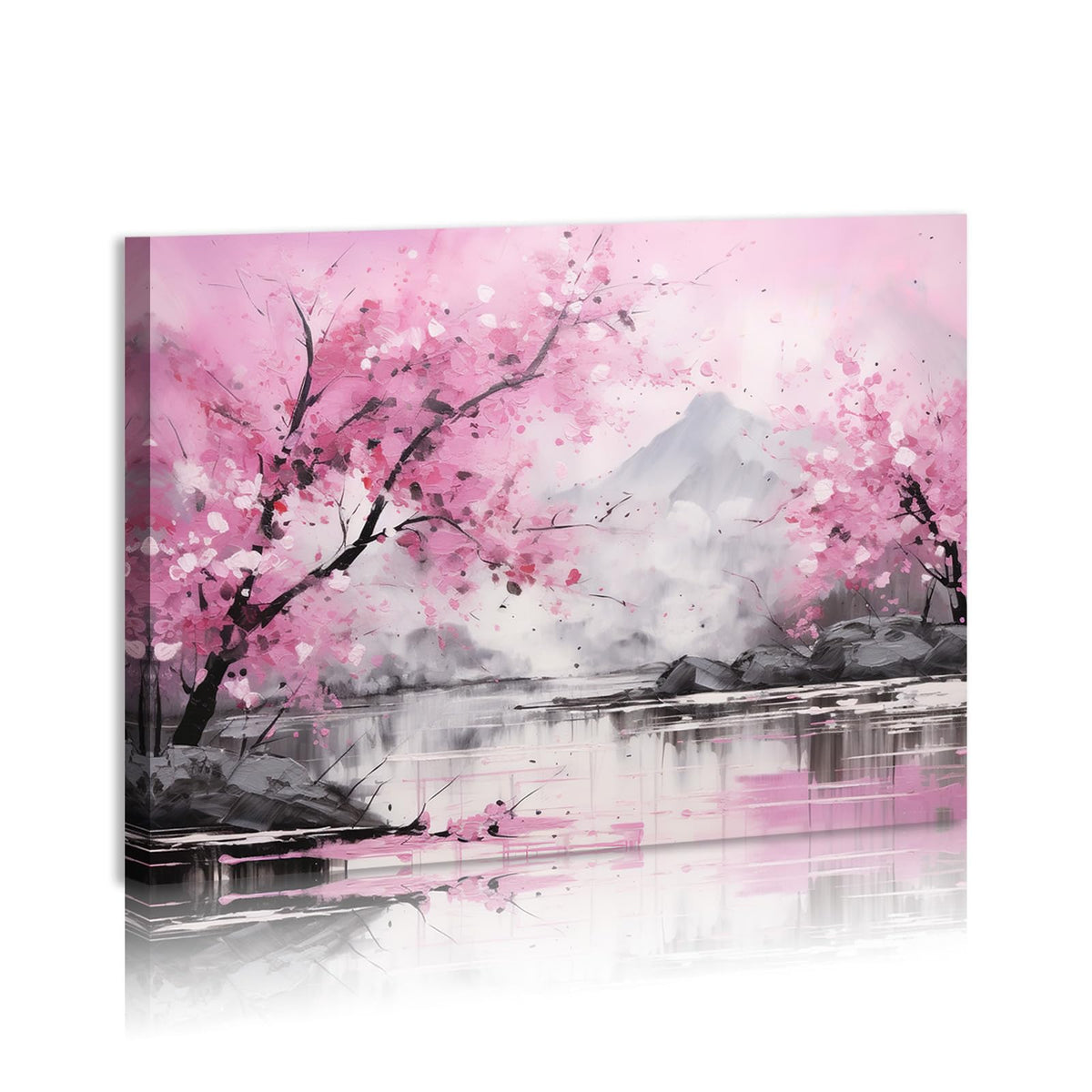 Flower Canvas Wall Art Pink Cherry Blossom Watercolor Picture Print Stretched And Framed For Modern Home Decor Ready To Hang 12"x16" Framed (16"L x 12"W / Prunus)