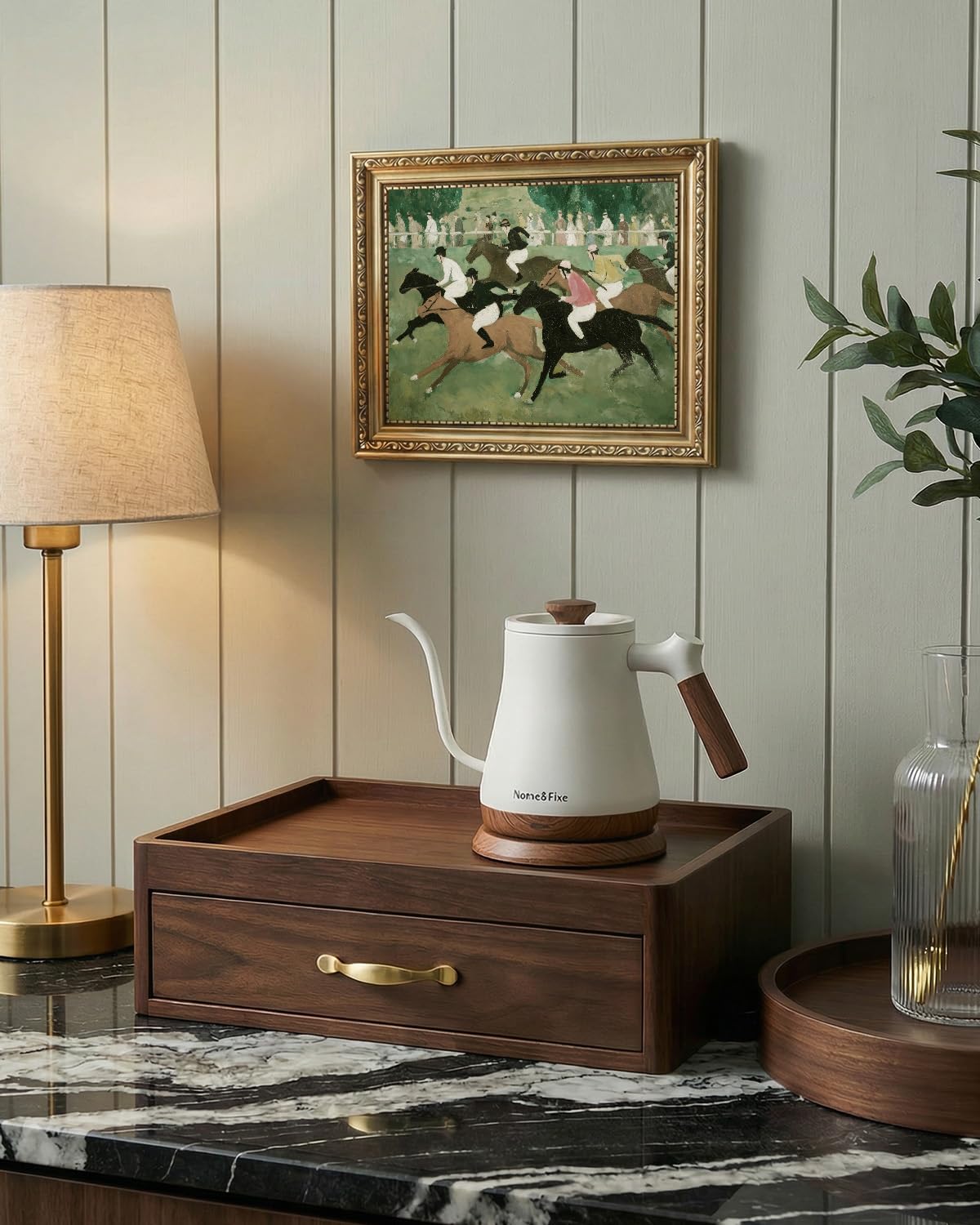 gold framed art (Horse racing / 10"L x 8"W)