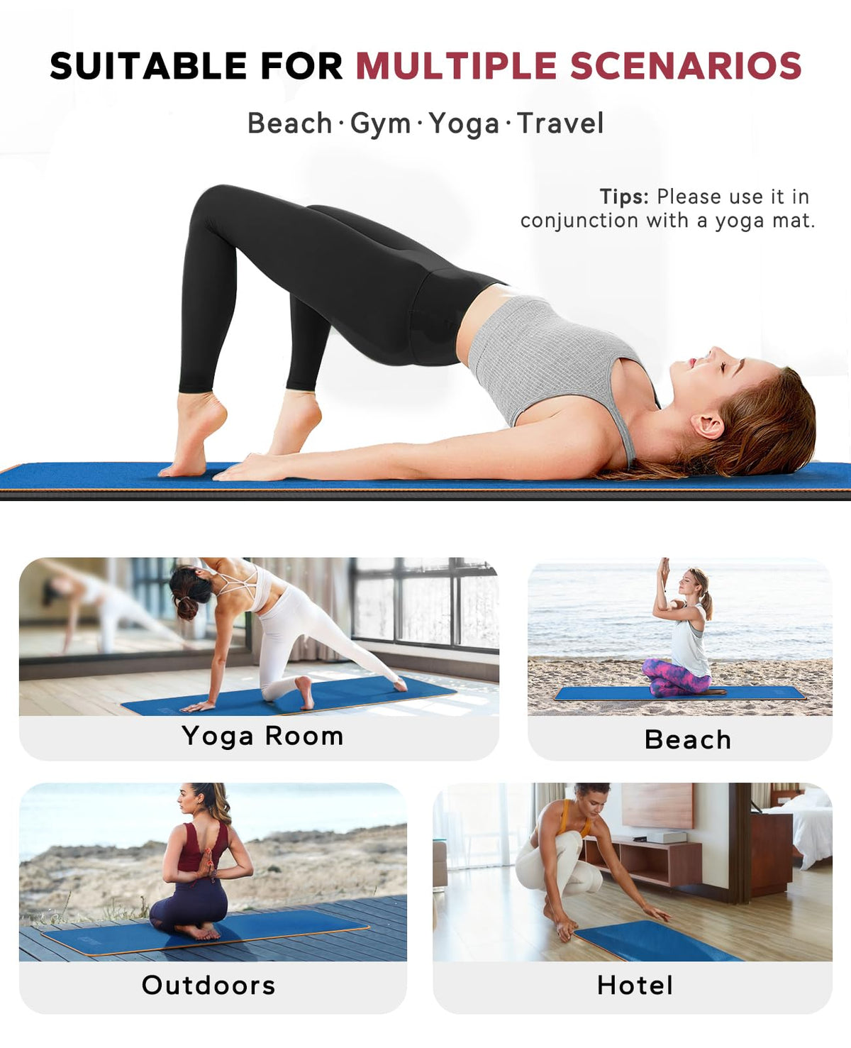 Non Slip Yoga Mat Towel with Grip Dots (Blue)