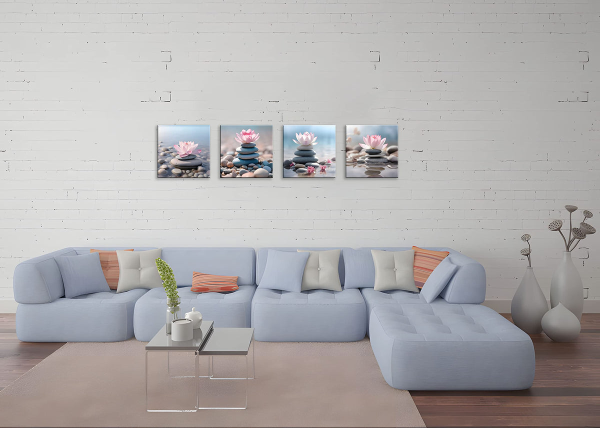 4PCS Mordern Zen High (16X16inchX4 / Pink Lotus)