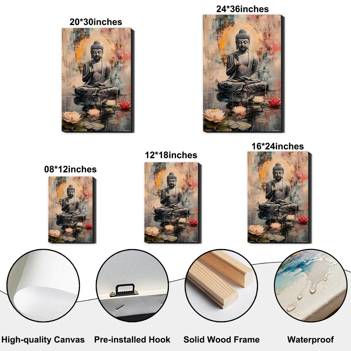 Framed Water Reflection Buddha Canvas Art (Pictures29 / 36"L x 24"W)