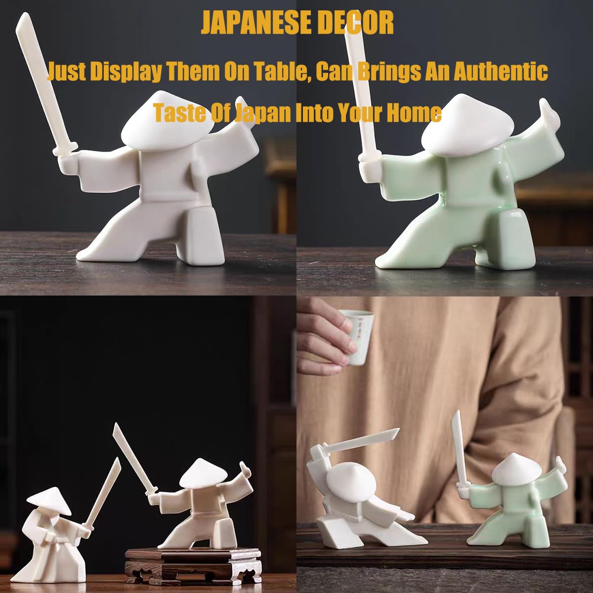 EAEMDY Samurai Figure Figurine Japanese Warrior Statue Decor for Table Room (4.white B+green B)