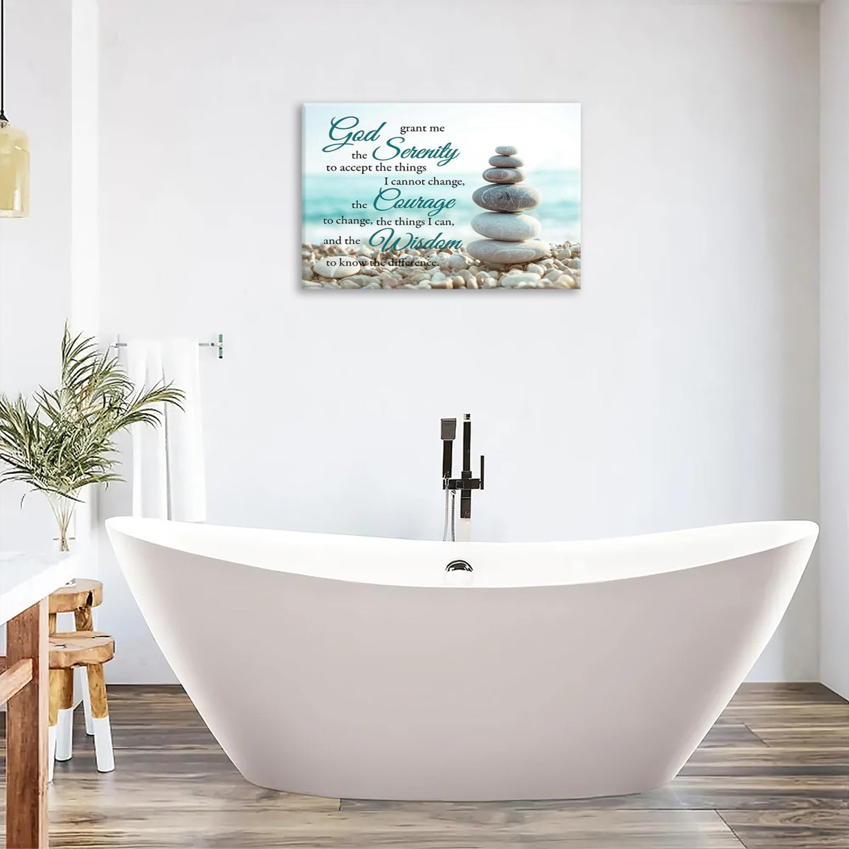 Serenity Prayer Bathroom Wall Art Beach Zen Canvas Prints Scripture Christian Pictures Framed Office Home Decor for Bedroom Dining Living Room 24"x20" (24"L x 20"W / Beach Stone Zen)