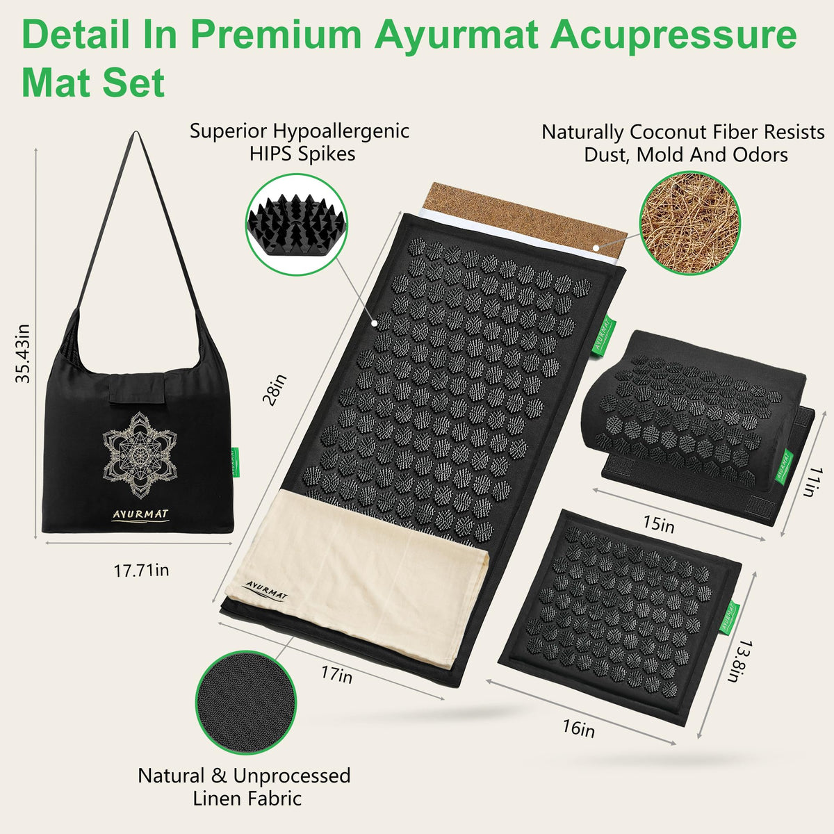 Acupressure Mat and Pillow Set (XL-5Piece)